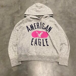 Vintage y2k 90s woman's spellout American eagle pink and grey hoodie
